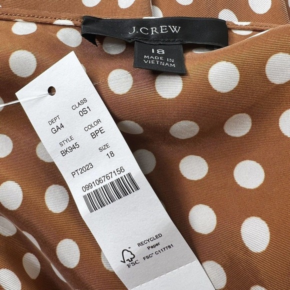 J. Crew Brown White Polka Dot Gwen Sleeveless Cupro Slip Dress Plus Size 18 NWT - Picture 7 of 14